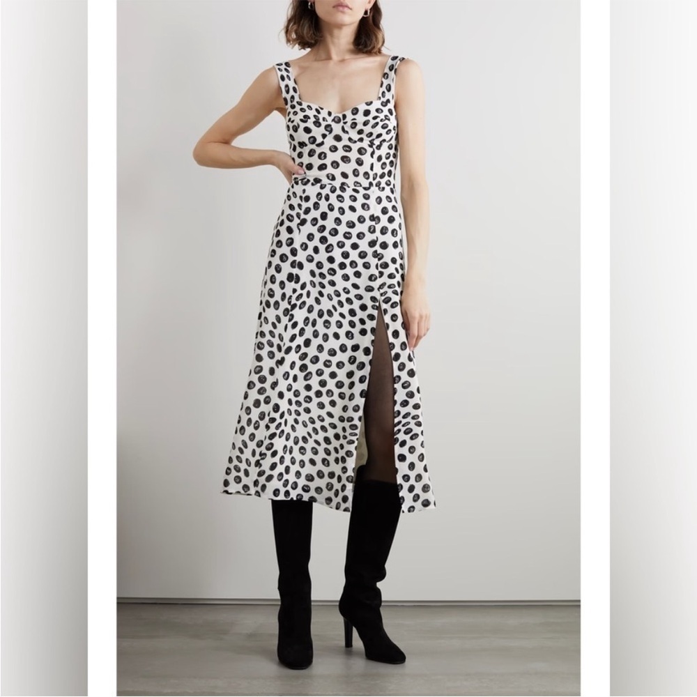 Reformation Fulton Black & White Polka Dot Crepe De Chine Midi Dress NWT Size 12